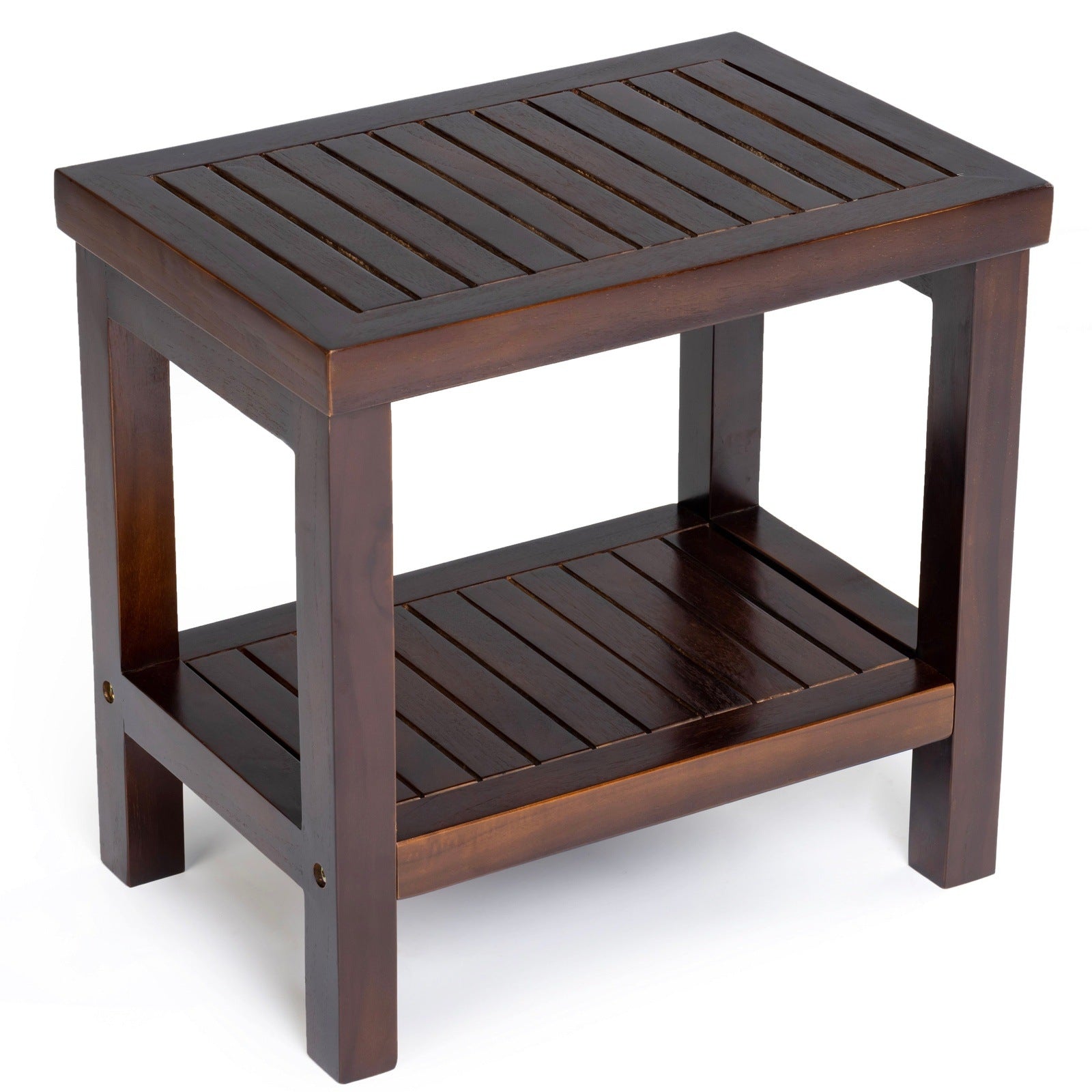 ALA TEAK Wood Shower Bath Spa Waterproof Stool Bench with Shelf Brown Dark Brown