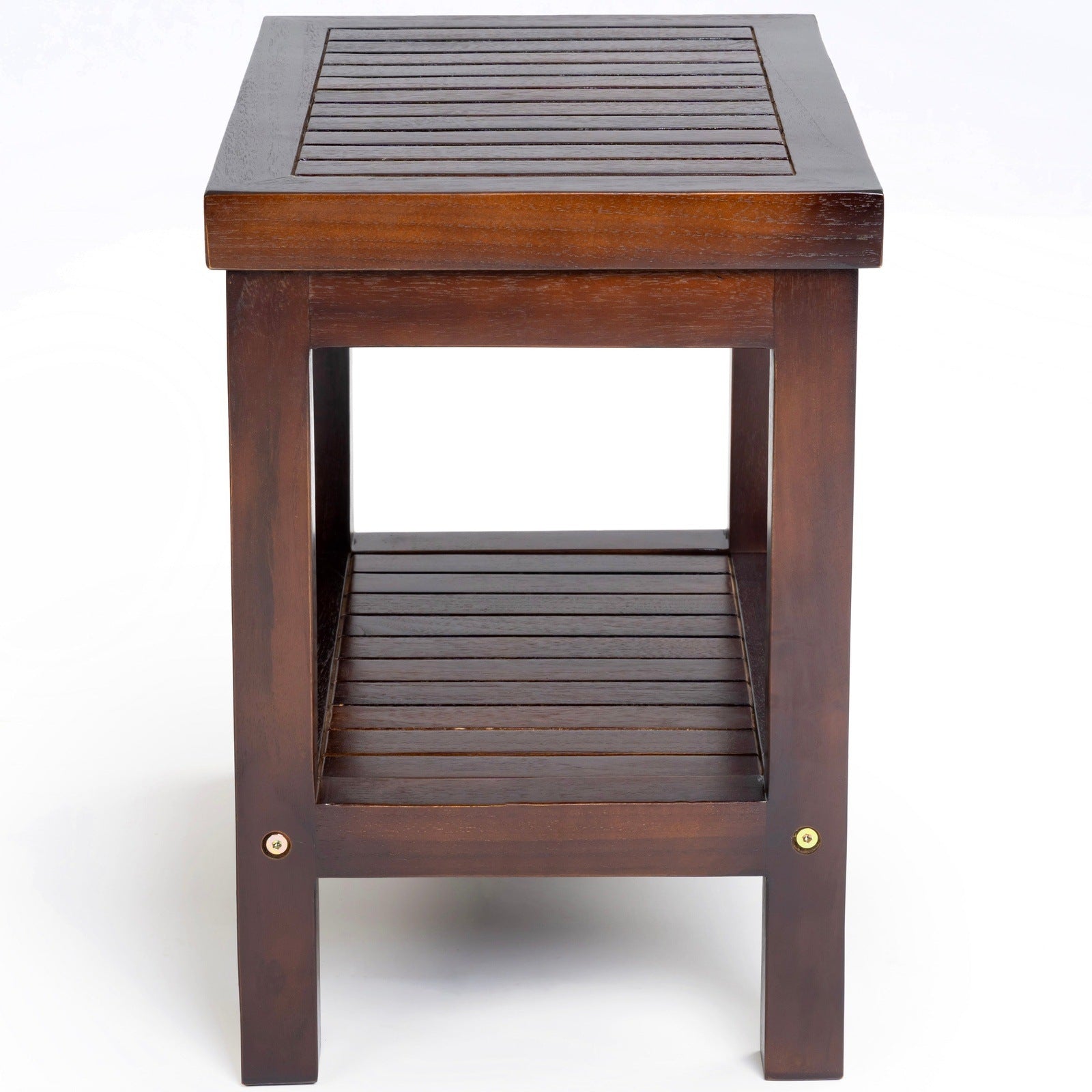 ALA TEAK Wood Shower Bath Spa Waterproof Stool Bench with Shelf Brown Dark Brown