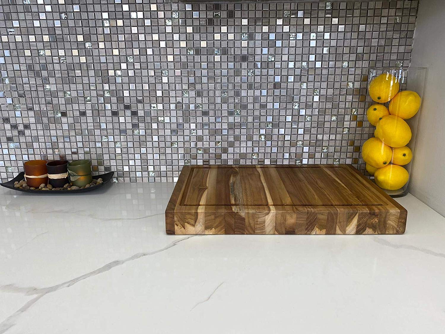 Ala Teak Wood Premium Rectangle End Grain Cutting Board Large Heavy Duty Butcher Block with Juice Canal