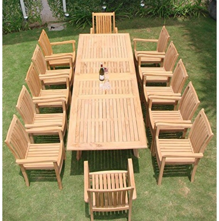 Ala Teak Wood Patio Outside Garden Yard Dining Table and 12 Chair Set Waterproof Teak Furniture Fully Assembled …