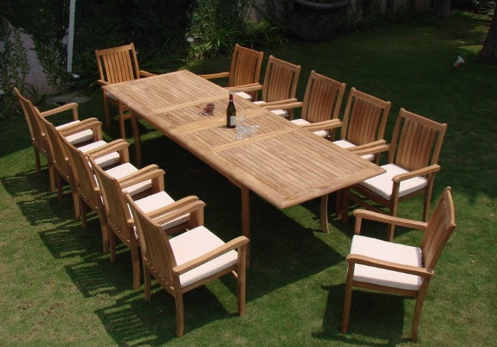 Ala Teak Wood Patio Outside Garden Yard Dining Table and 12 Chair Set Waterproof Teak Furniture Fully Assembled …