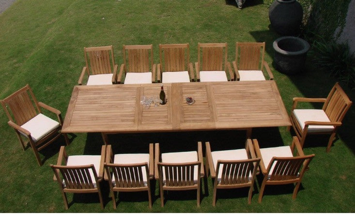 Ala Teak Wood Patio Outside Garden Yard Dining Table and 12 Chair Set Waterproof Teak Furniture Fully Assembled …