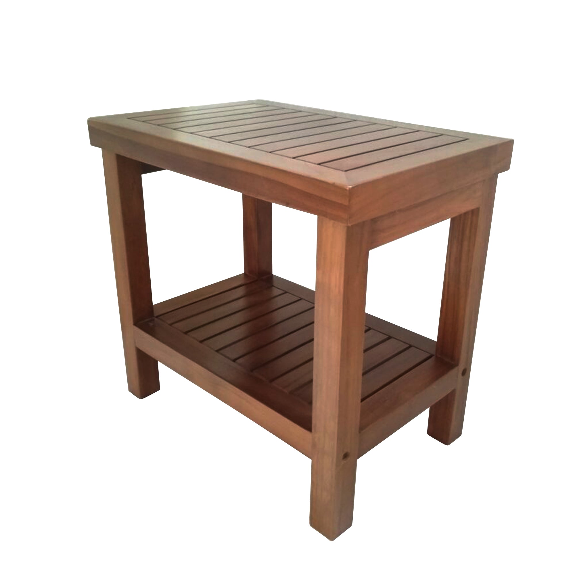 ALA TEAK Wood Shower Bath Spa Waterproof Stool Bench with Shelf Brown