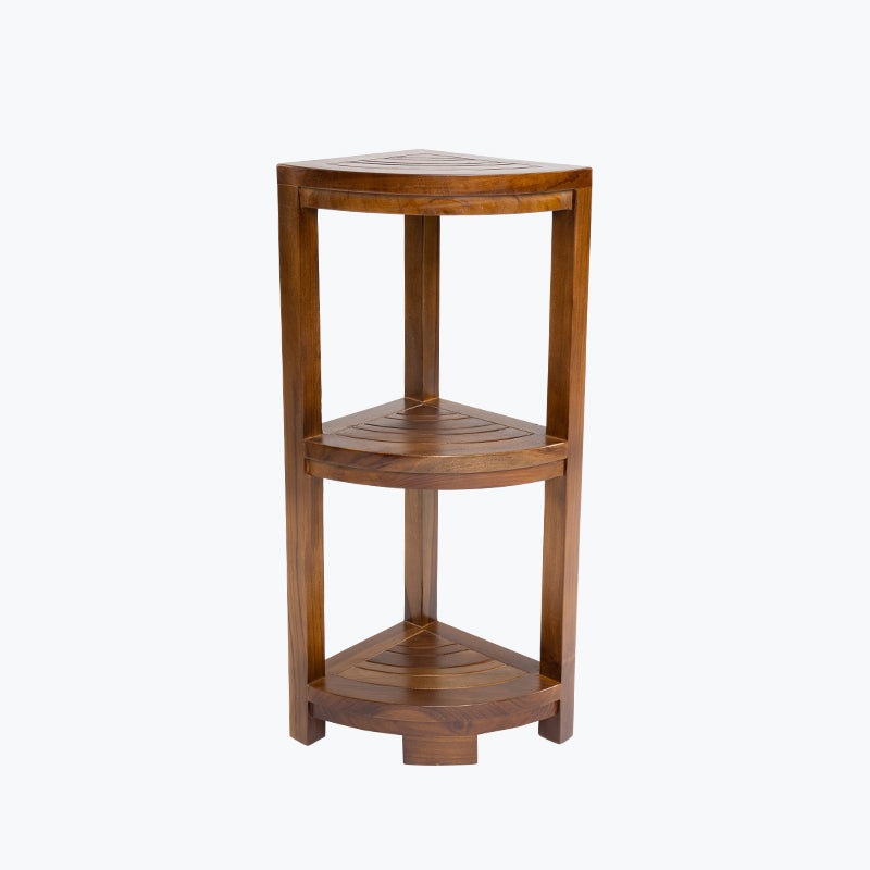 ALA TEAK Corner Teak Wood Bath Spa Shower Stool Corner Shelf Storage Fully Assembled