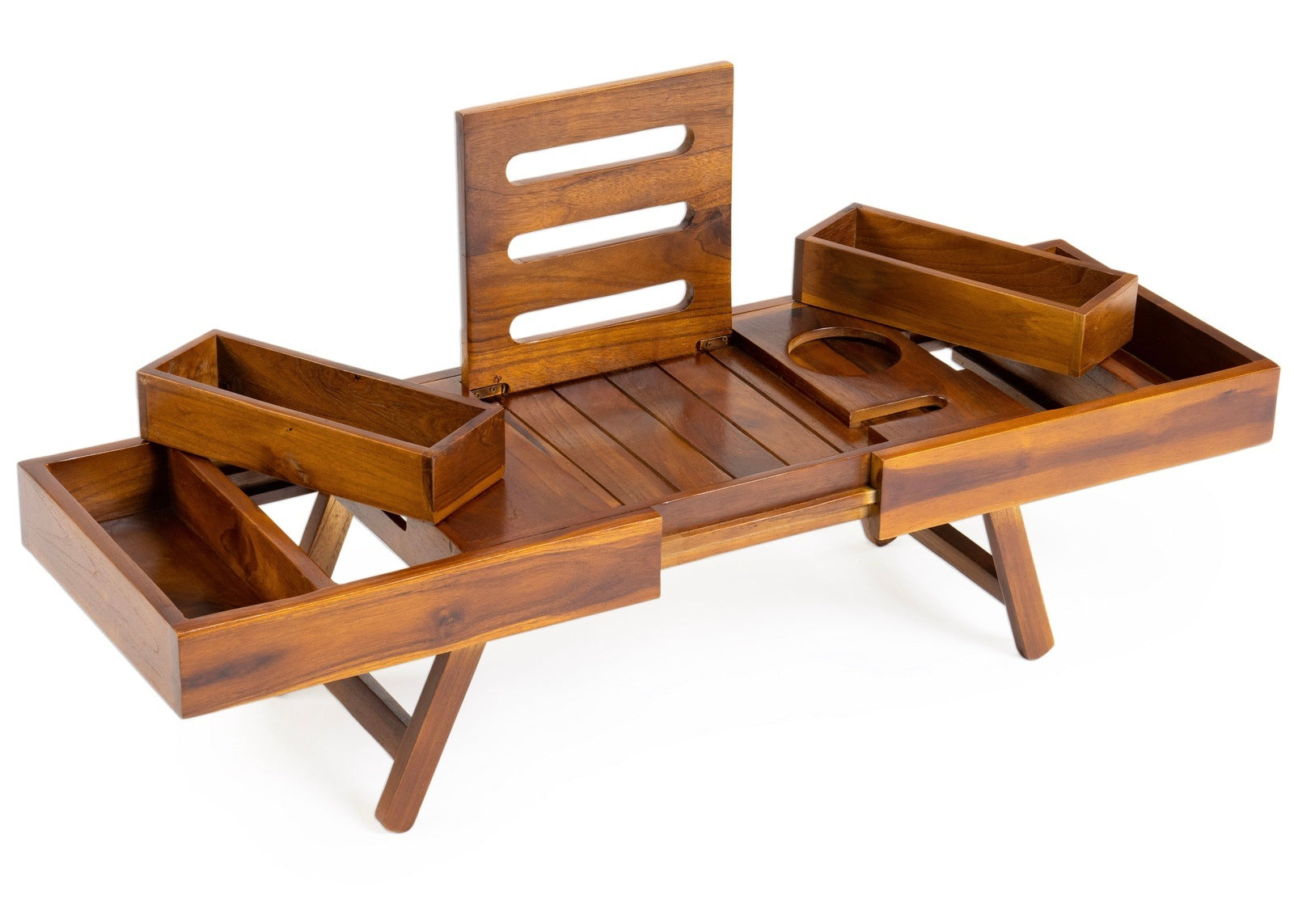 Ala Teak Wood Luxury Bathtub Caddy Tray with Extendable Sides and Bed Tray, Reading Rack, Tablet Holder