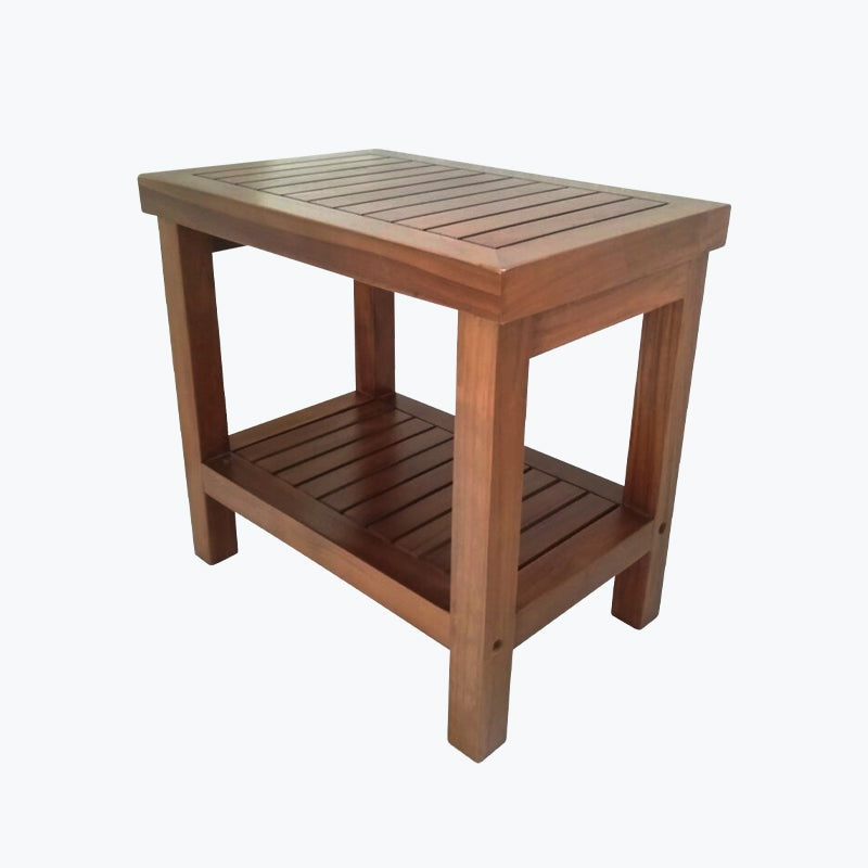 ALA TEAK Wood Shower Bath Spa Waterproof Stool Bench with Shelf Brown