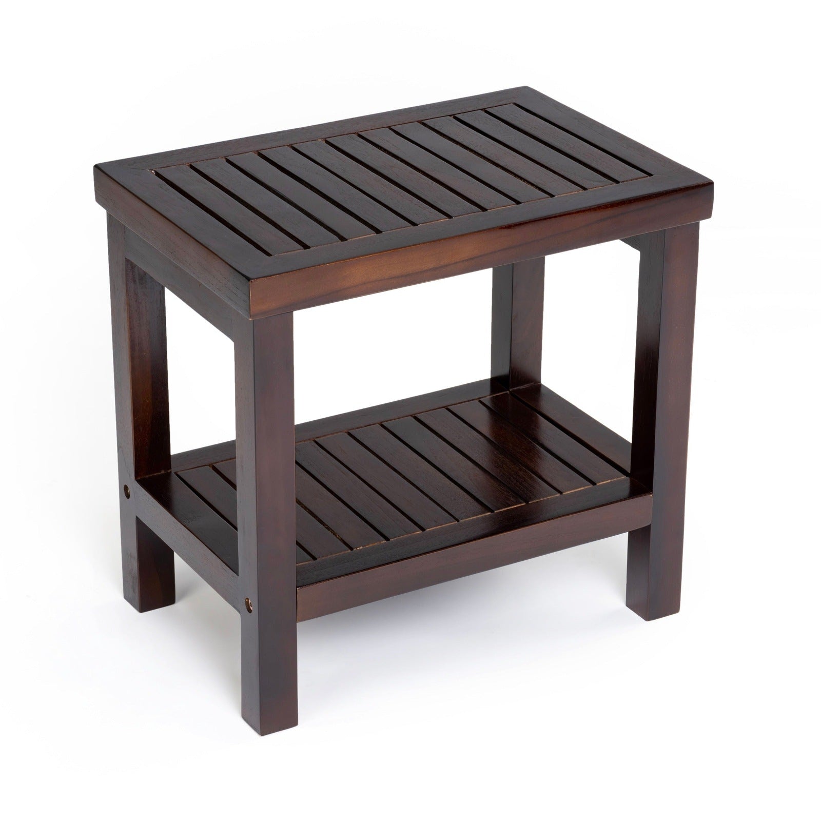 ALA TEAK Wood Shower Bath Spa Waterproof Stool Bench with Shelf Brown Dark Brown