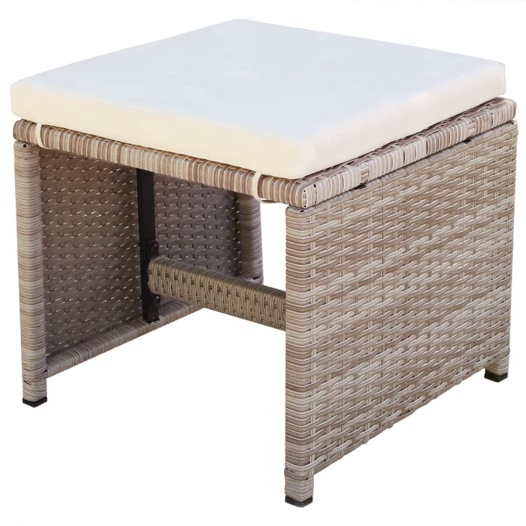 Outdoor Dinning Set 33 Pieces Grey/Beige Poly Rattan