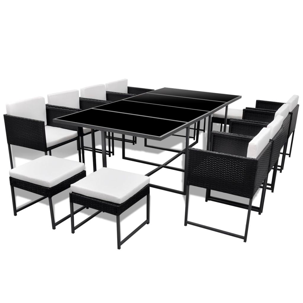 Outdoor Dining Set 33 Pieces Poly Rattan Black