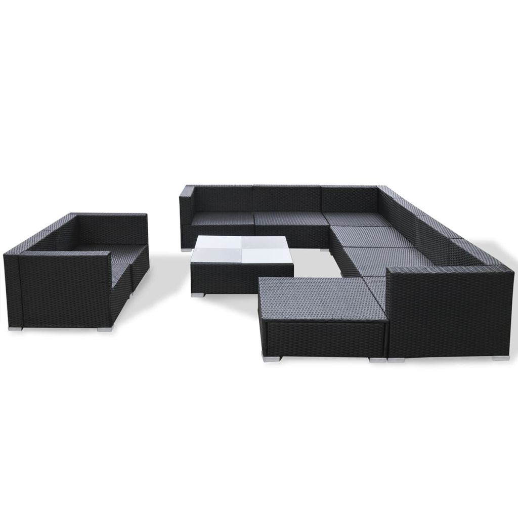 Garden Sofa Set 32 Pieces Poly Rattan Black