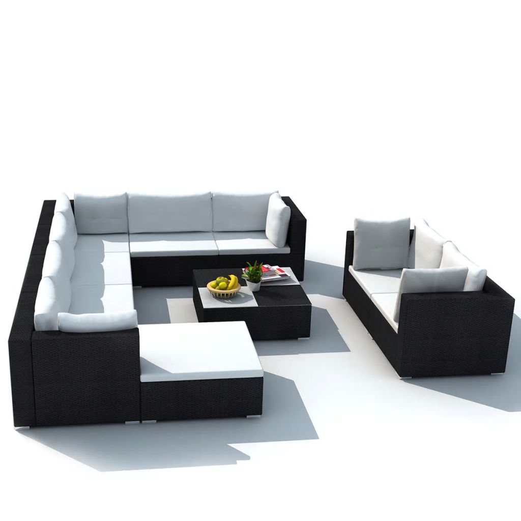 Garden Sofa Set 32 Pieces Poly Rattan Black