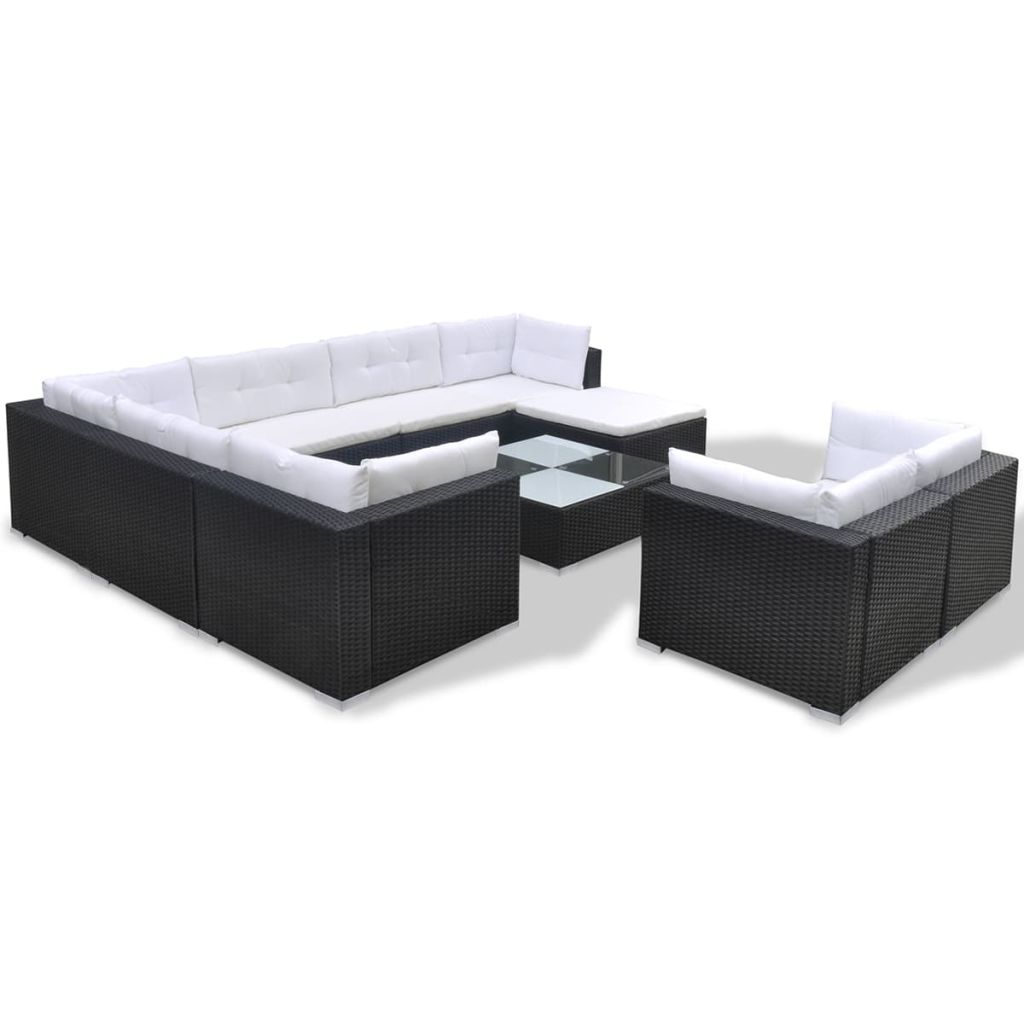 Garden Sofa Set 32 Pieces Poly Rattan Black