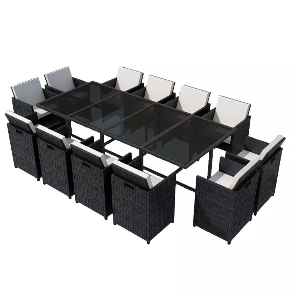 Outdoor Dinning Set 37 Pieces Black Poly Rattan