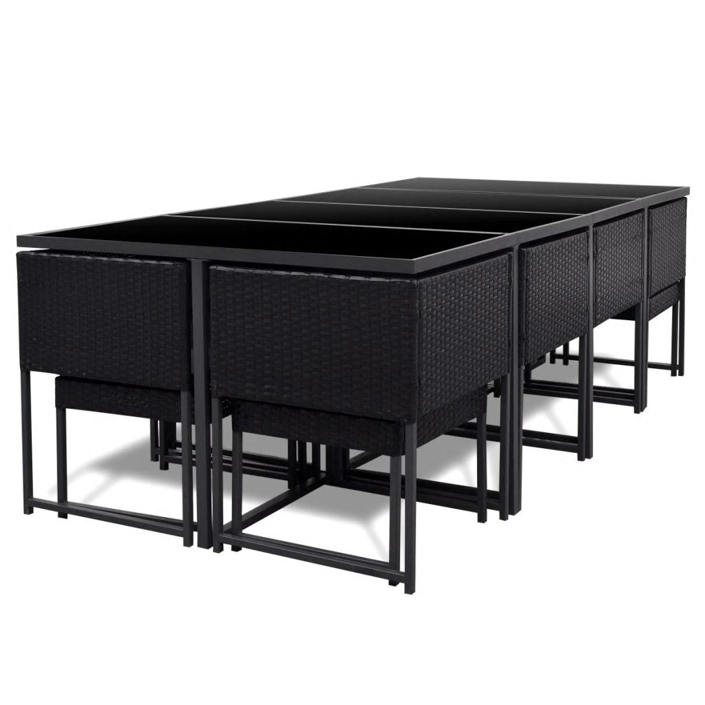 Outdoor Dining Set 33 Pieces Poly Rattan Black