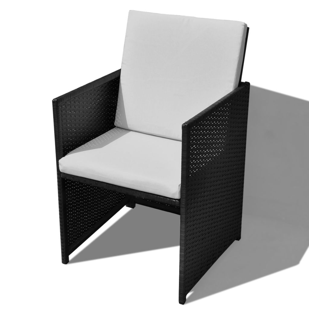 Outdoor Dinning Set 33 Pieces Black Poly Rattan Acacia Wood