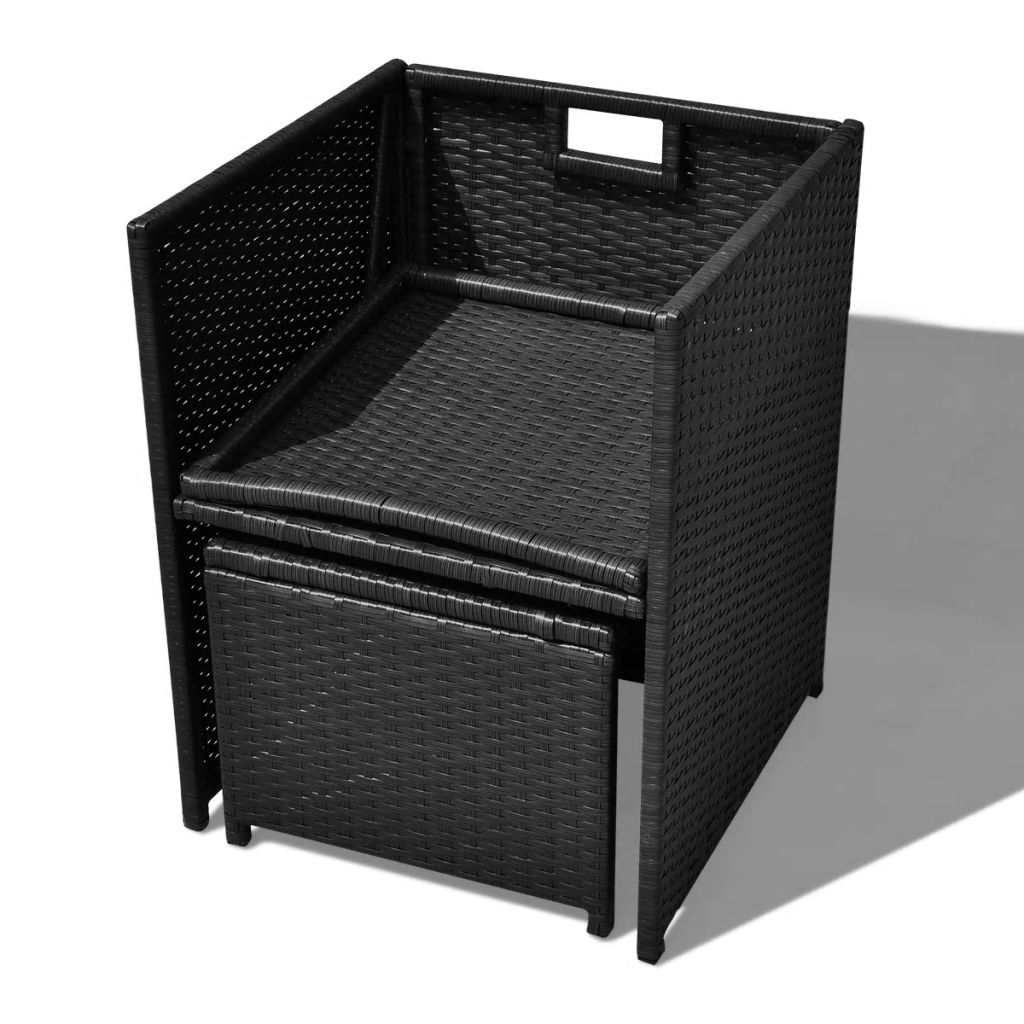 Outdoor Dinning Set 33 Pieces Black Poly Rattan Acacia Wood