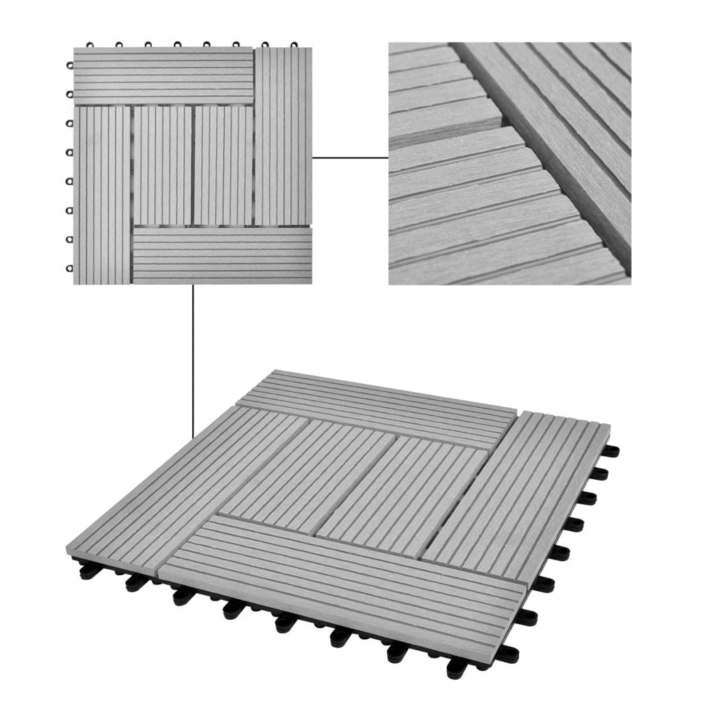 Grey 11 pcs 30 x 30 cm Decking Tiles WPC 1 sqm