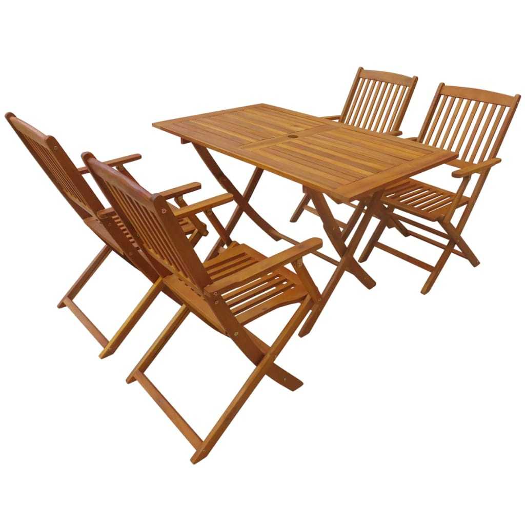 Outdoor Folding Dining Set 5 Pieces Solid Eucalyptus Wood