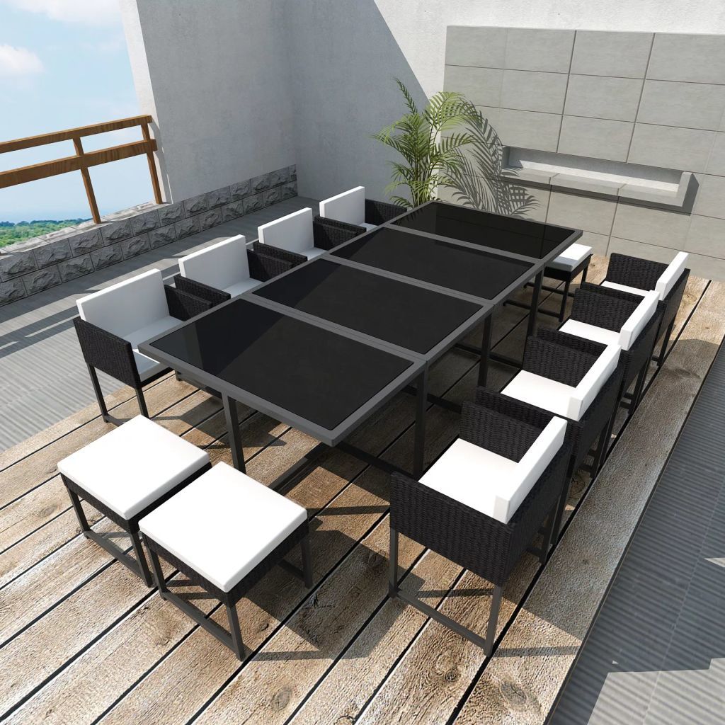 Outdoor Dining Set 33 Pieces Poly Rattan Black