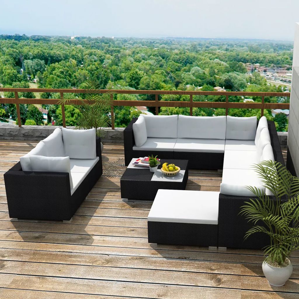 Garden Sofa Set 32 Pieces Poly Rattan Black