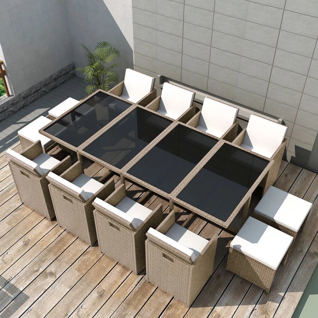 Outdoor Dinning Set 33 Pieces Grey/Beige Poly Rattan