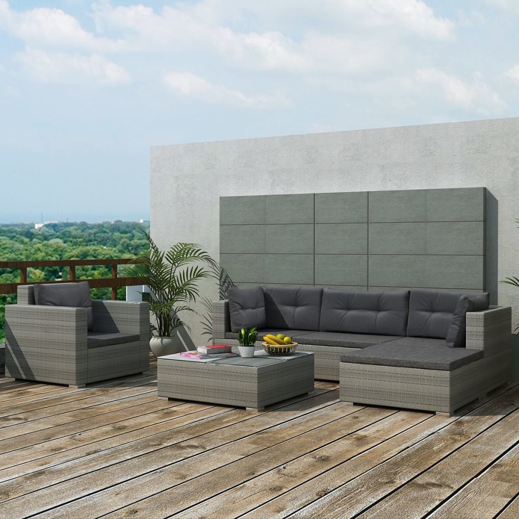 Garden Sofa Set 17 Pieces Poly Rattan Gray