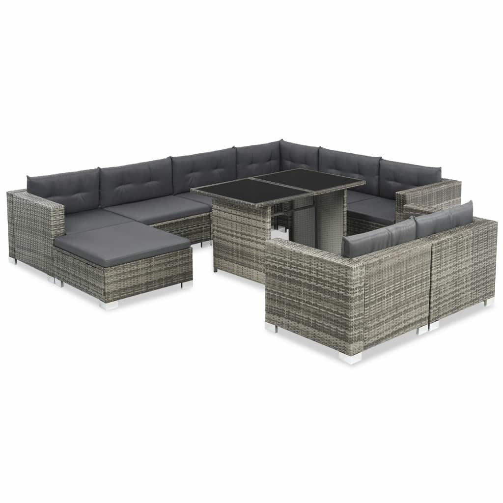 Outdoor Sofa Set 28 Pieces Poly Rattan Grey