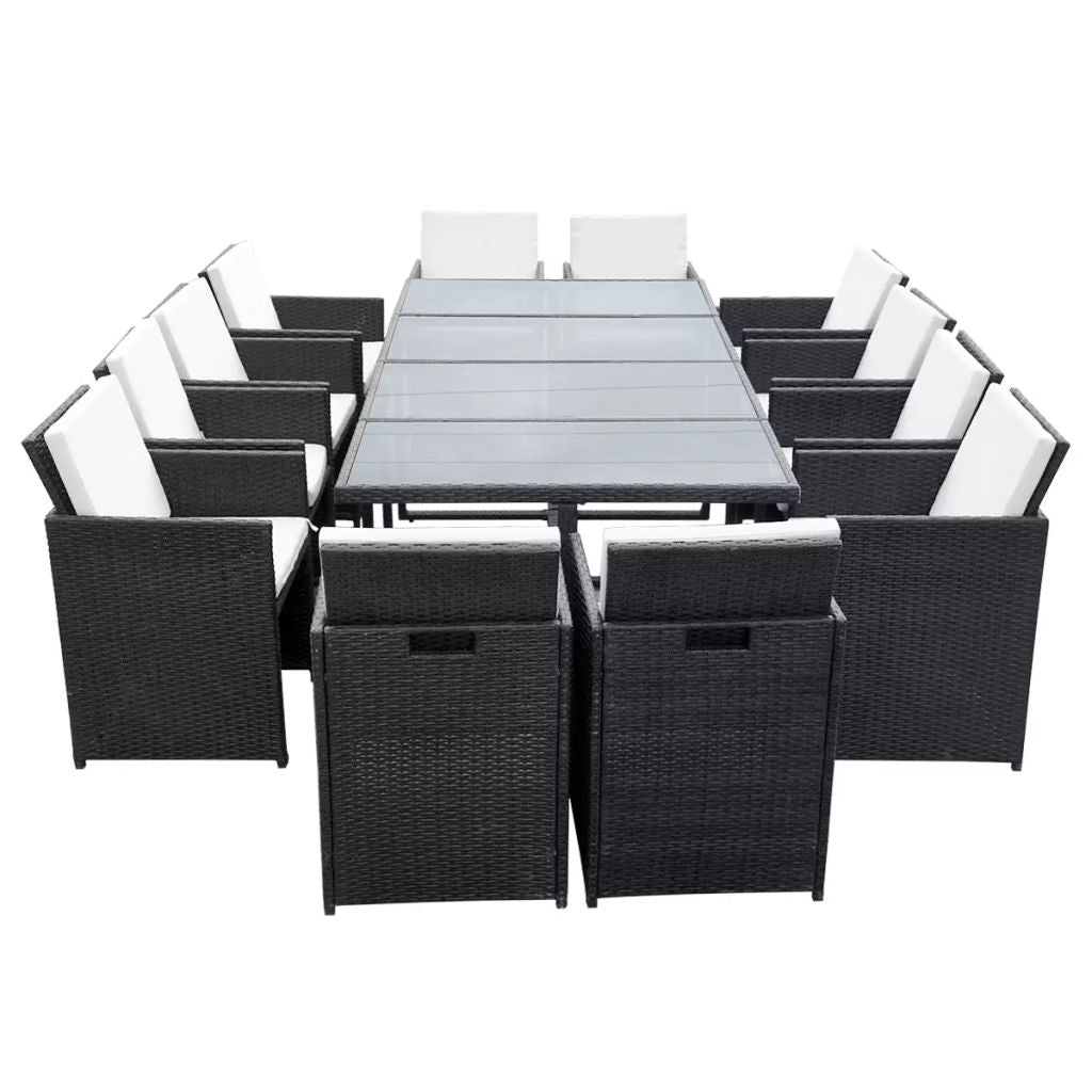 Outdoor Dinning Set 37 Pieces Black Poly Rattan