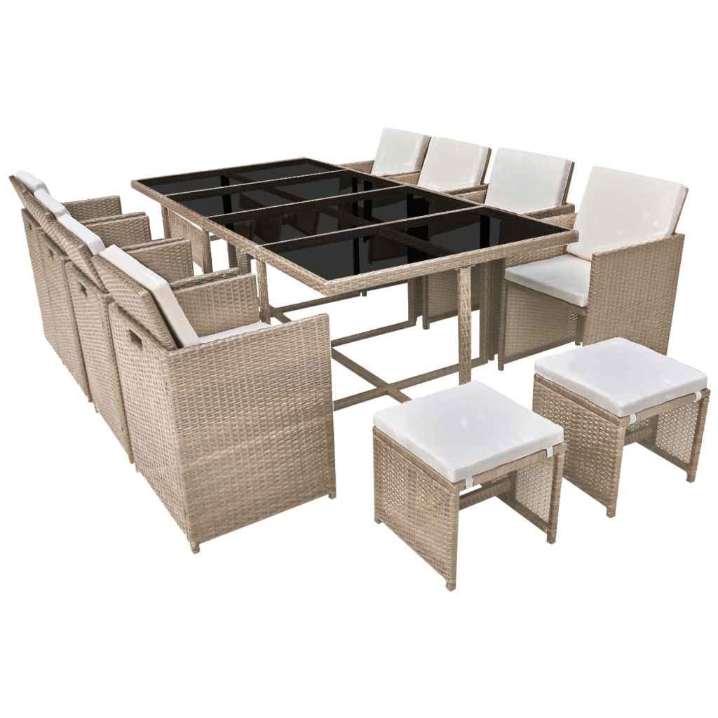 Outdoor Dinning Set 33 Pieces Grey/Beige Poly Rattan