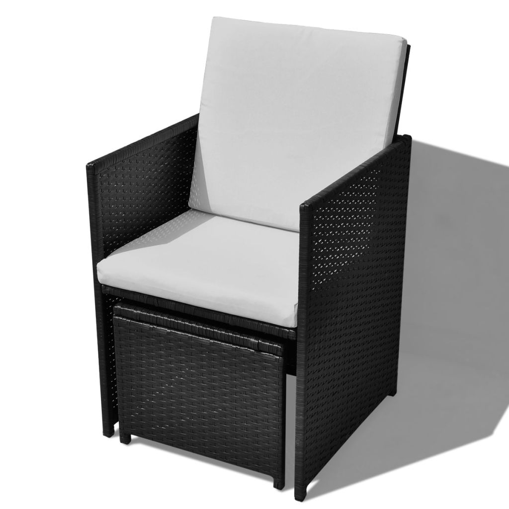 Outdoor Dinning Set 33 Pieces Black Poly Rattan Acacia Wood