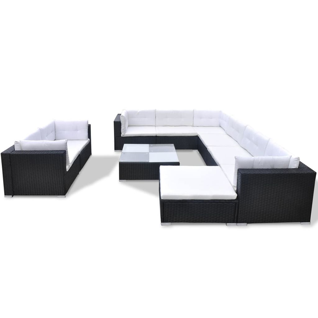 Garden Sofa Set 32 Pieces Poly Rattan Black