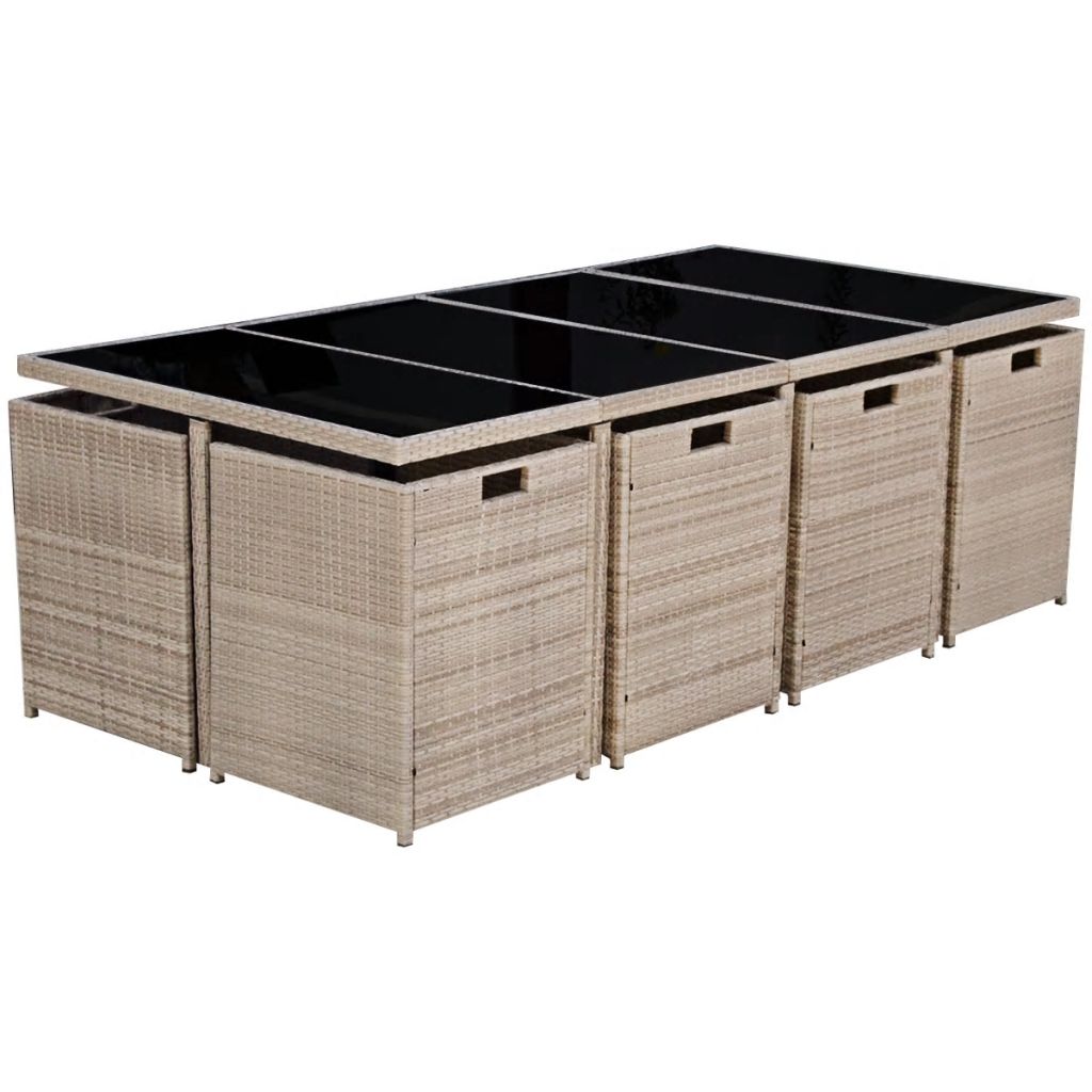 Outdoor Dinning Set 33 Pieces Grey/Beige Poly Rattan