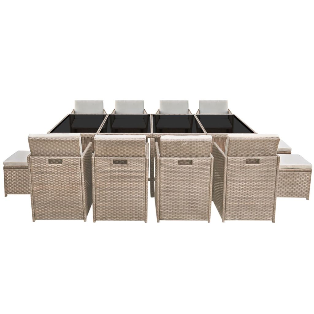 Outdoor Dinning Set 33 Pieces Grey/Beige Poly Rattan