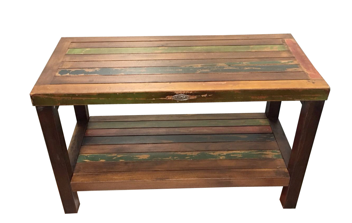 Ala Teak Wood Patio Garden Indoor Outdoor Vintage Looking Yard Coffee Side Table Bench Stool Waterproof Bath Spa Shower Shelf Storage Easy Assemble