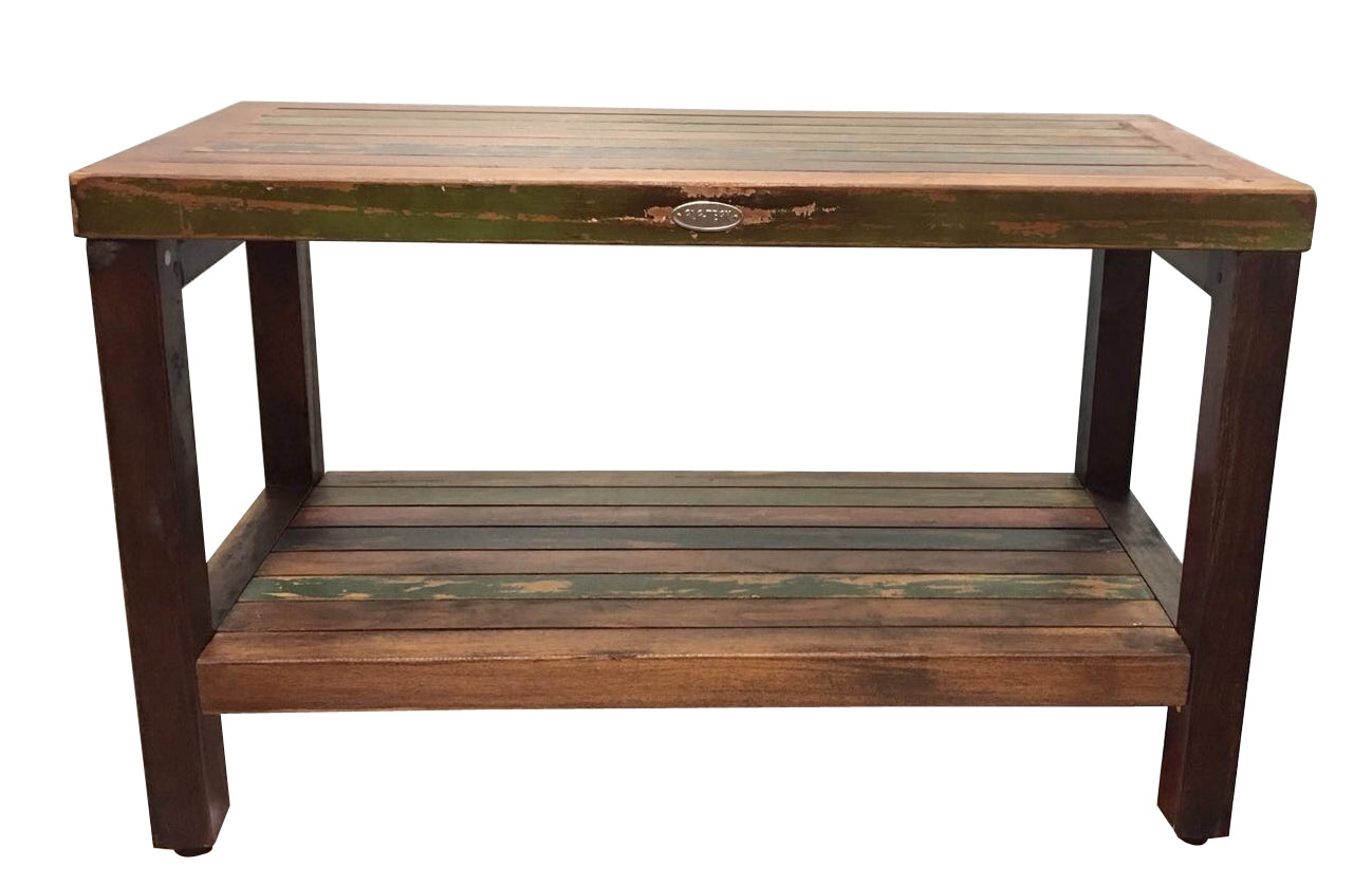 Ala Teak Wood Patio Garden Indoor Outdoor Vintage Looking Yard Coffee Side Table Bench Stool Waterproof Bath Spa Shower Shelf Storage Easy Assemble