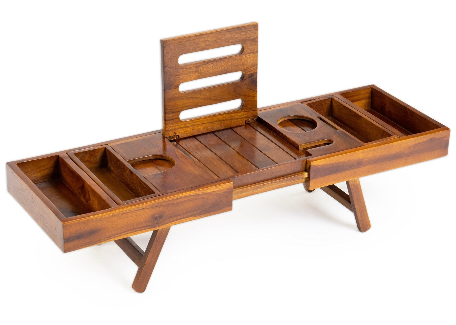 Teak Bathtub Tray, Expandable Wooden Bath Tray for Tub with Wine and Book