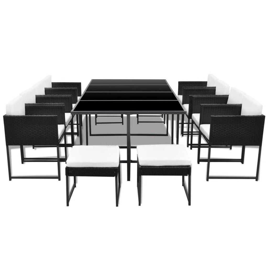 Outdoor Dining Set 33 Pieces Poly Rattan Black