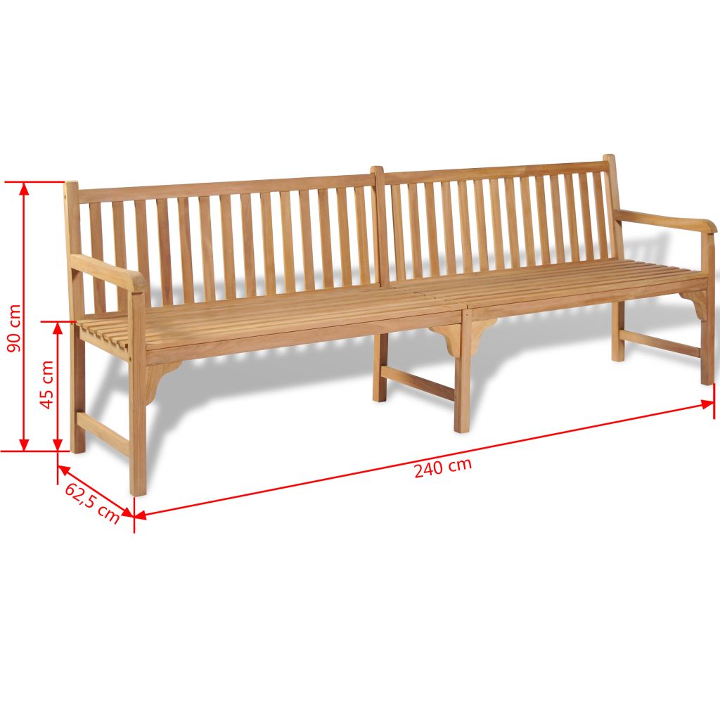 Outdoor Bench Teak 240x62.5x90 cm