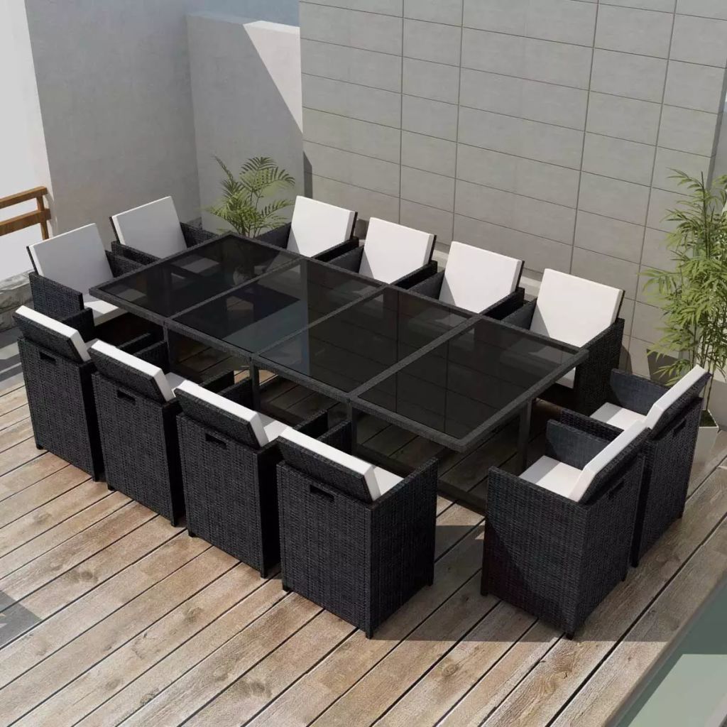 Outdoor Dinning Set 37 Pieces Black Poly Rattan